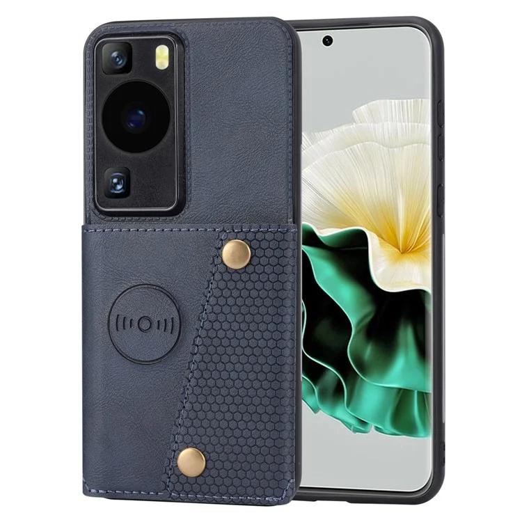 

Card Holder Phone Case for Huawei P60 Kickstand PU Leather Coated TPU Back Cover