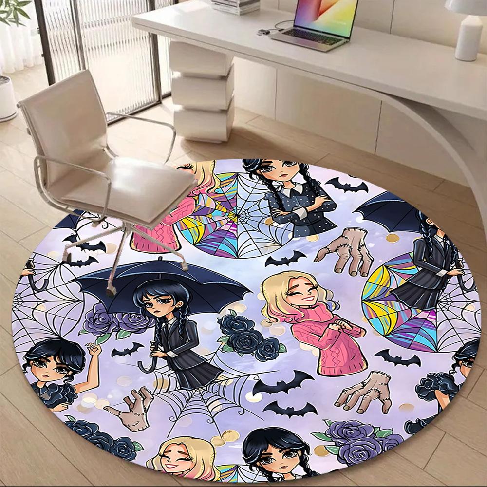 1PC Wednesday Office Round Area Rug, Indoor Mat Suitable For Office, Under Office Chairs Bedroom Living Room Home Decor DT1212019