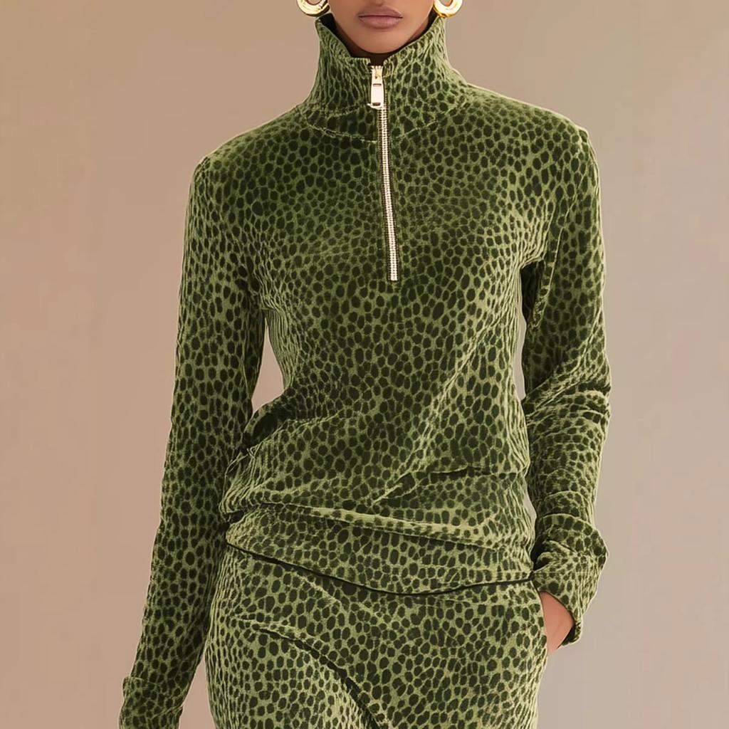 Women Leopard Print Long Sleeve Midi Dress High Neck Ruched Bodycon Elegant Party Dress