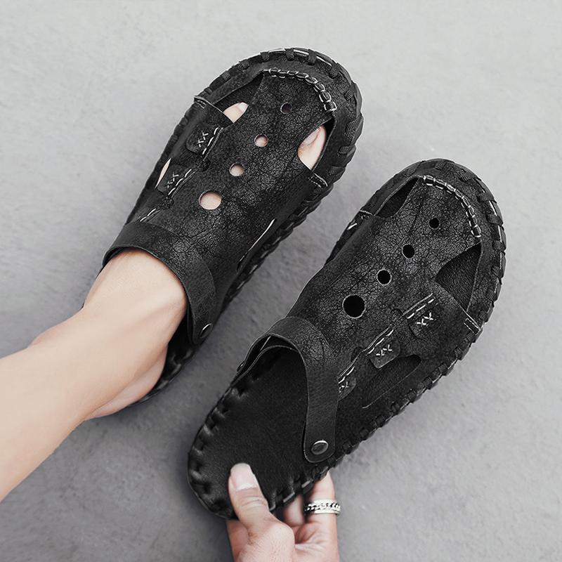 Mode 2024 Sommer Neue Herren Sandalen Mode Komfort Strandschuhe Herren Baotou Schuhe und Hausschuhe Belüftete Anti-Rutsch Sandalen Hausschuhe