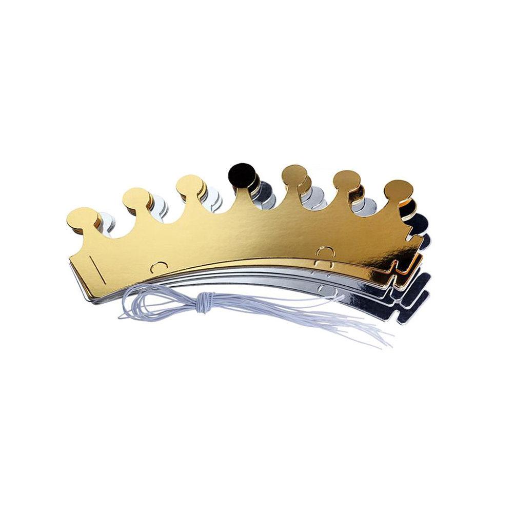 10Pcs Birthday Paper Crown Hat Set Shiny Gold Silver Crowns for Adults Party Decoration Photo Prop Festive Hair Accessory