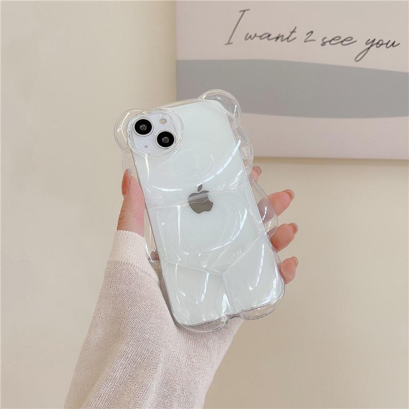 3D Transparent Little Bear Phone Case for iPhone 11/12/13/14/15/16/17 PROMAX