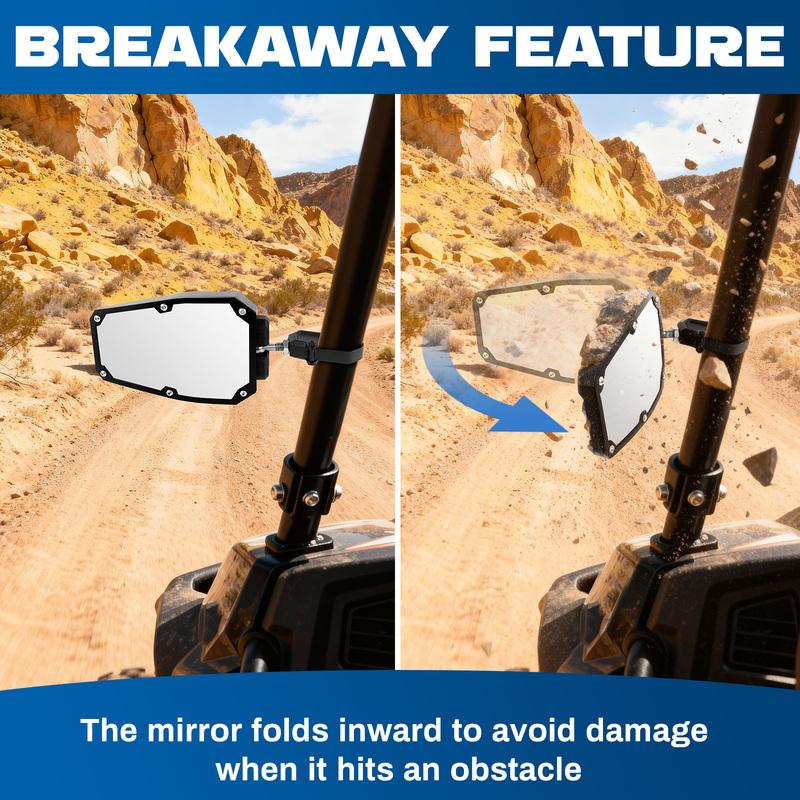 UTV 1.5" 2" Mirrors Side Rear View Mirrors for Polaris RZR Ranger Can-Am Maverick X3 Commander Defender Honda Pioneer 1000