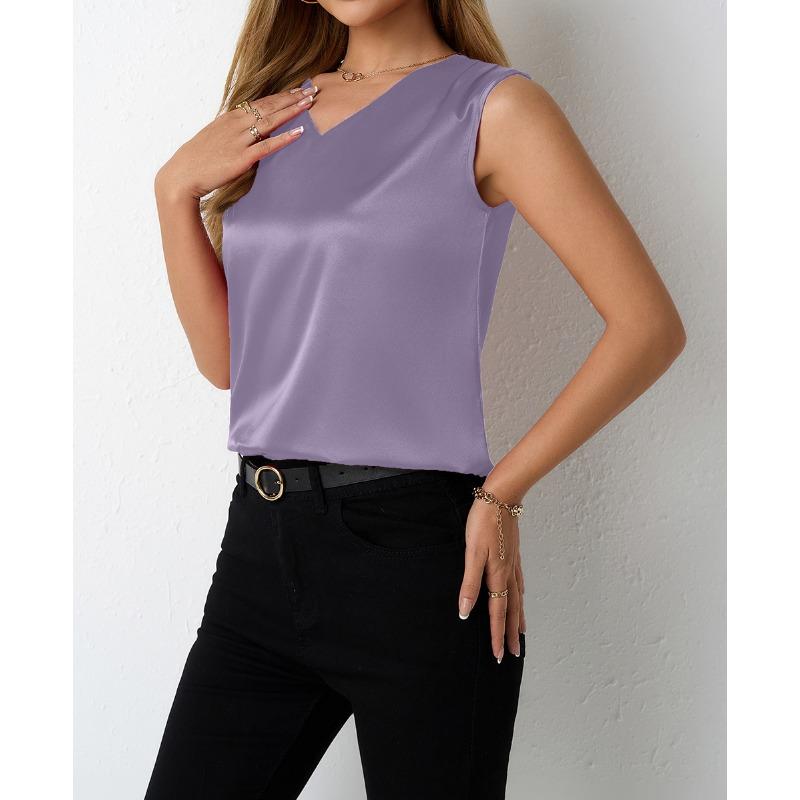 Women's Spring Summer Satin Suit Style Commuter Vest Base Top