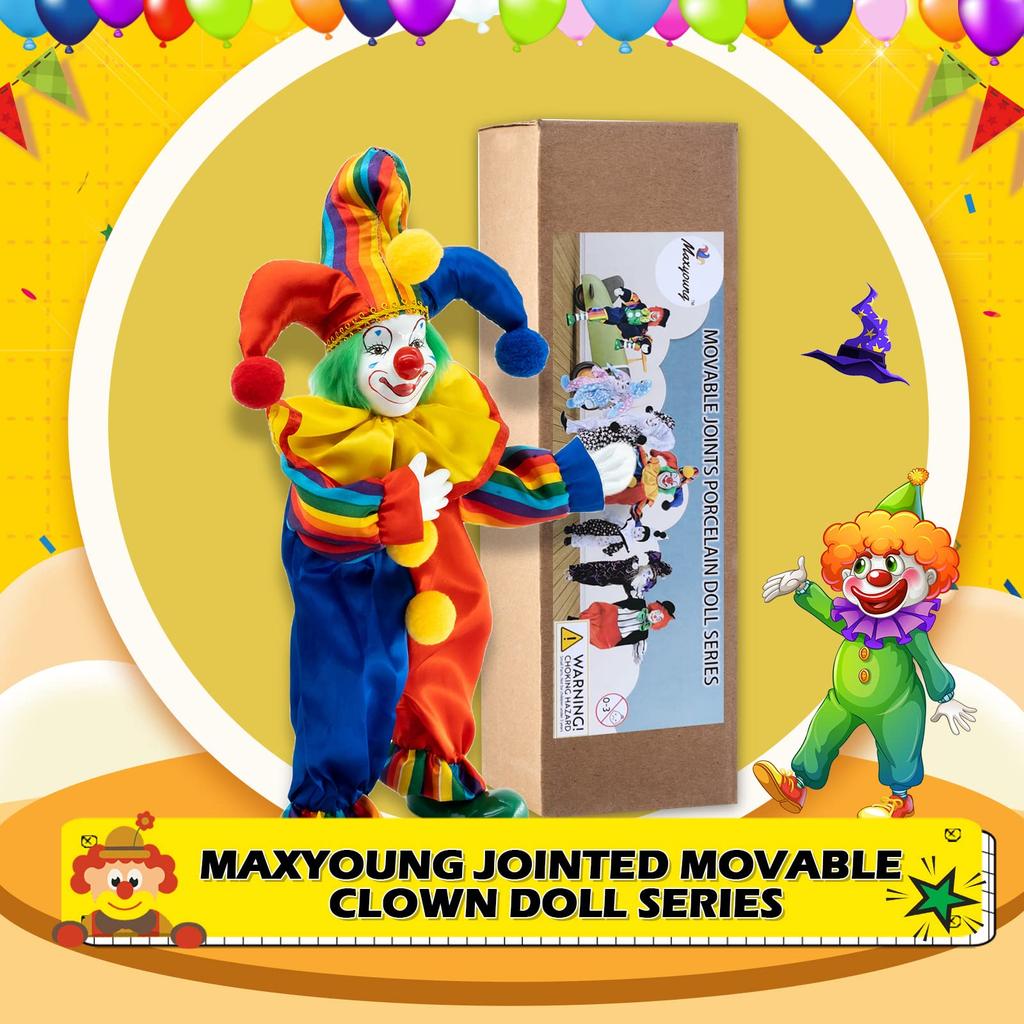 Maxyoung Porcelain Clown Doll Figurine Toy for and Birthdays 14-inch Christmas, Halloween,