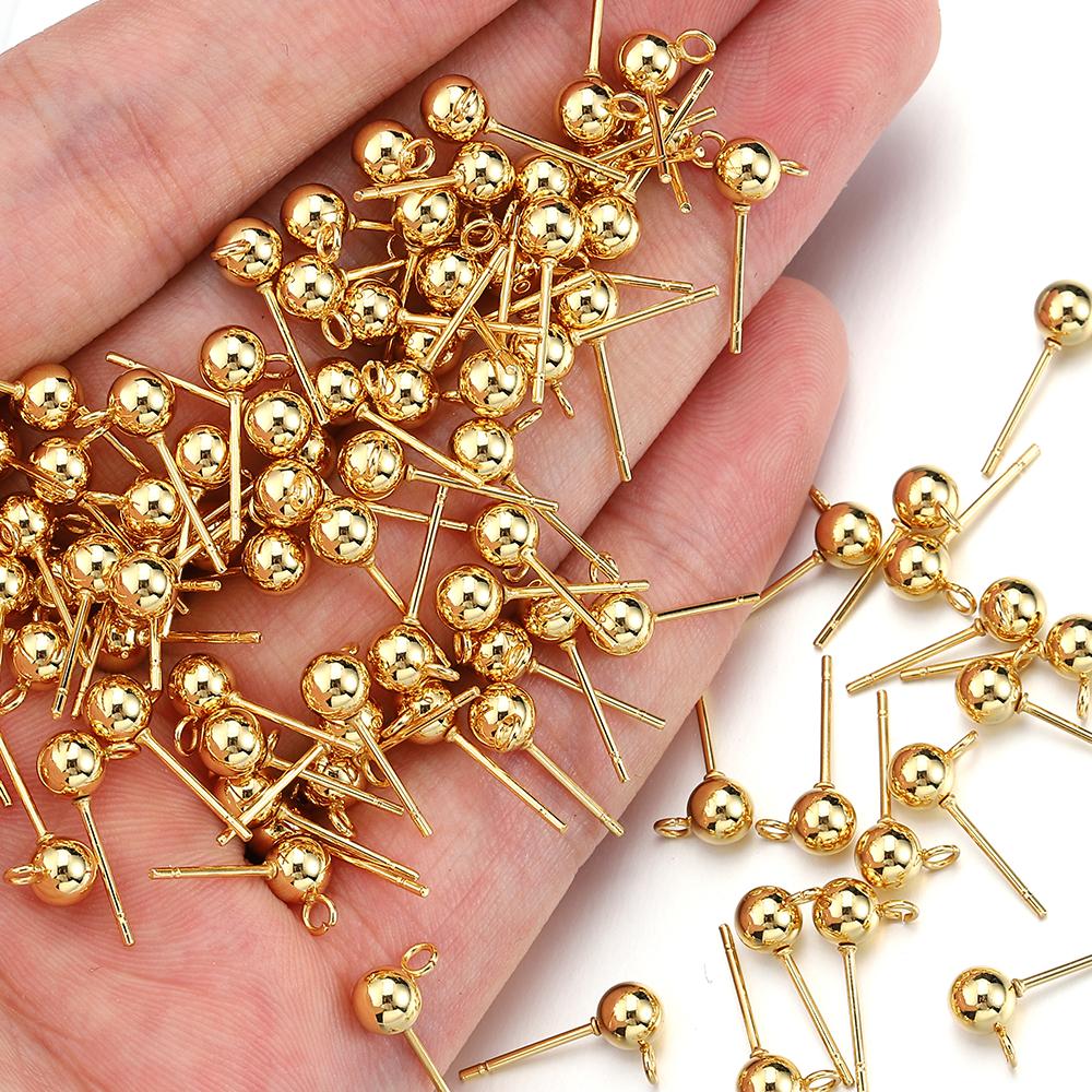 20pcs 100pcs Stainless Steel Round Ball Ear Post Studs Ear Backs with Open Rings Stud Earrings Base DIY Jewelry Making Wholesale