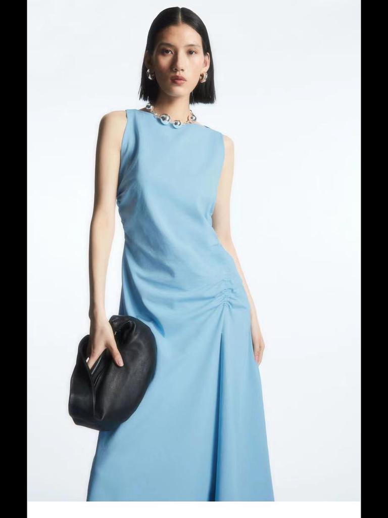 CO*S Women's Retro Irregular Sleeveless Long Skirt - 2025 Spring/Summer Slim Pleated Dress