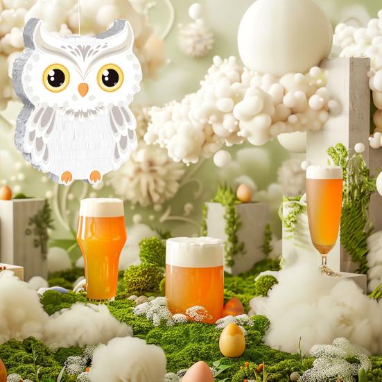 Owl Pinata with Stick Blindfold Confetti Small Owl Pull String Pinata for Woodland Forest Animal Party Birthday Decoration