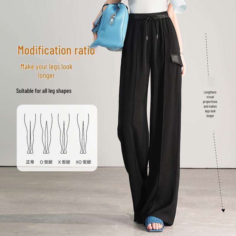 Women's High-Waist Straight Leg Casual Pants with Drawstring