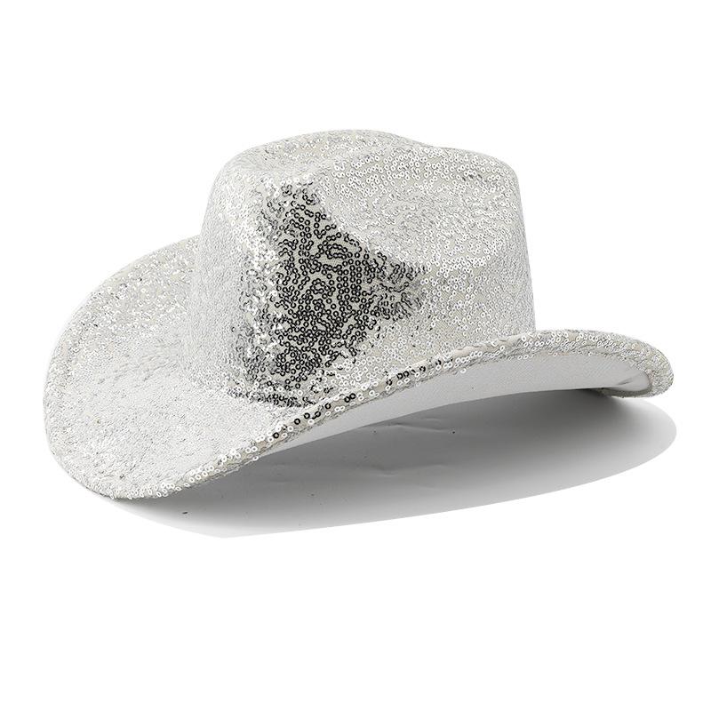 Chapeau de cowboy pour performance de danse de fête et de festival - Chapeau haut de forme jazz festif en laine à paillettes M(56-58cm)