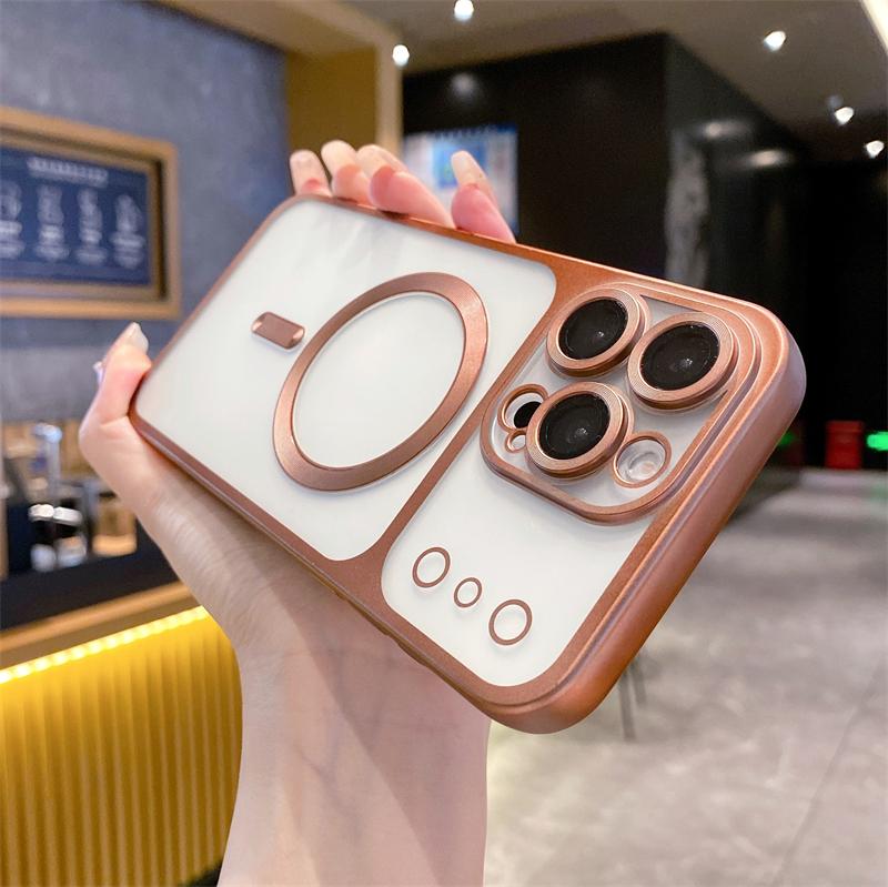 Luxury Plating Frosting Titanium Frame Case For IPhone 17 16 15 14 13 Pro Max Plus Clear Magsafe Magnetic Wireless Charge Cover