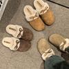 One-pedal bag head fluffy half slippers women's autumn and winter velvet outer wear 2025 new retro thermal cotton slippers