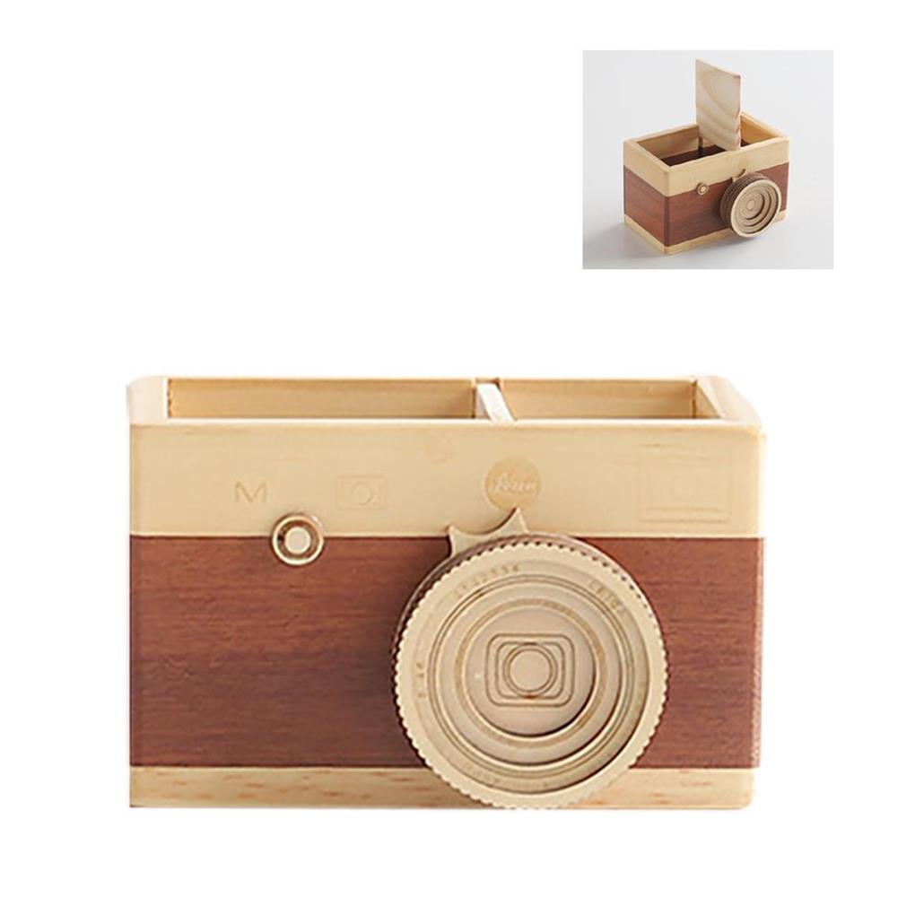 Pen Holder Camera Wood Desktop Organizer Multipurpose Cosmetic Sundries Large-capacity Storage Box Home Office School Office