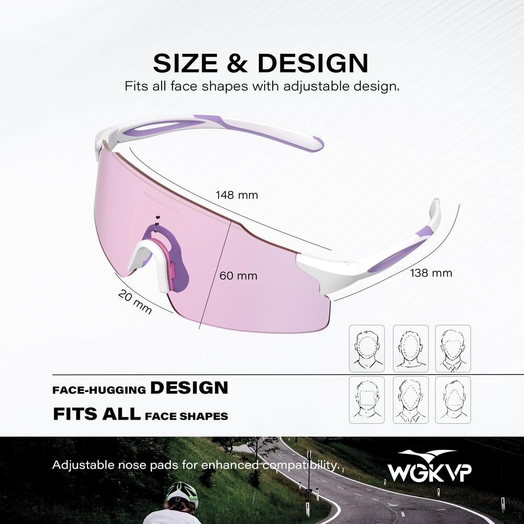 Photochromic Sunglasses, UV400 Protection, Sports Glasses For Men and Women Cycling Jogging Travel Goggles
