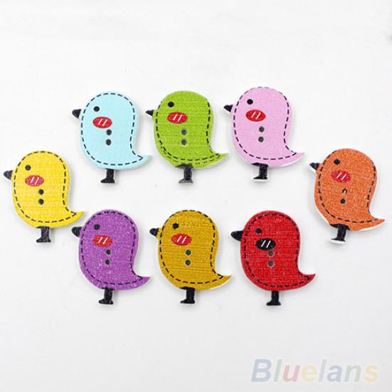 50 Adet Sevimli Karikatür Kuş Baykuş Çilek Çorap Kiraz 2 Delik DIY Ahşap Düğmeler