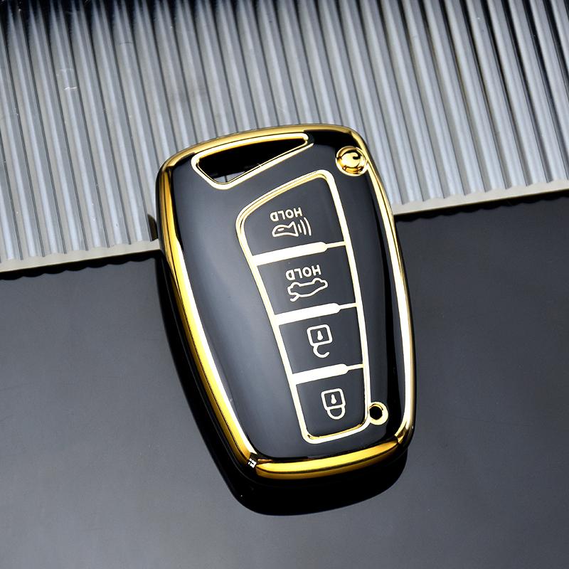 

Чехол для ключей из ТПУ с 4 кнопками, держатель для брелка для Hyundai Santa Fe Sport Ix45 Equus Centennial Genesis G80 Grandeur Azera Key Case чёрный