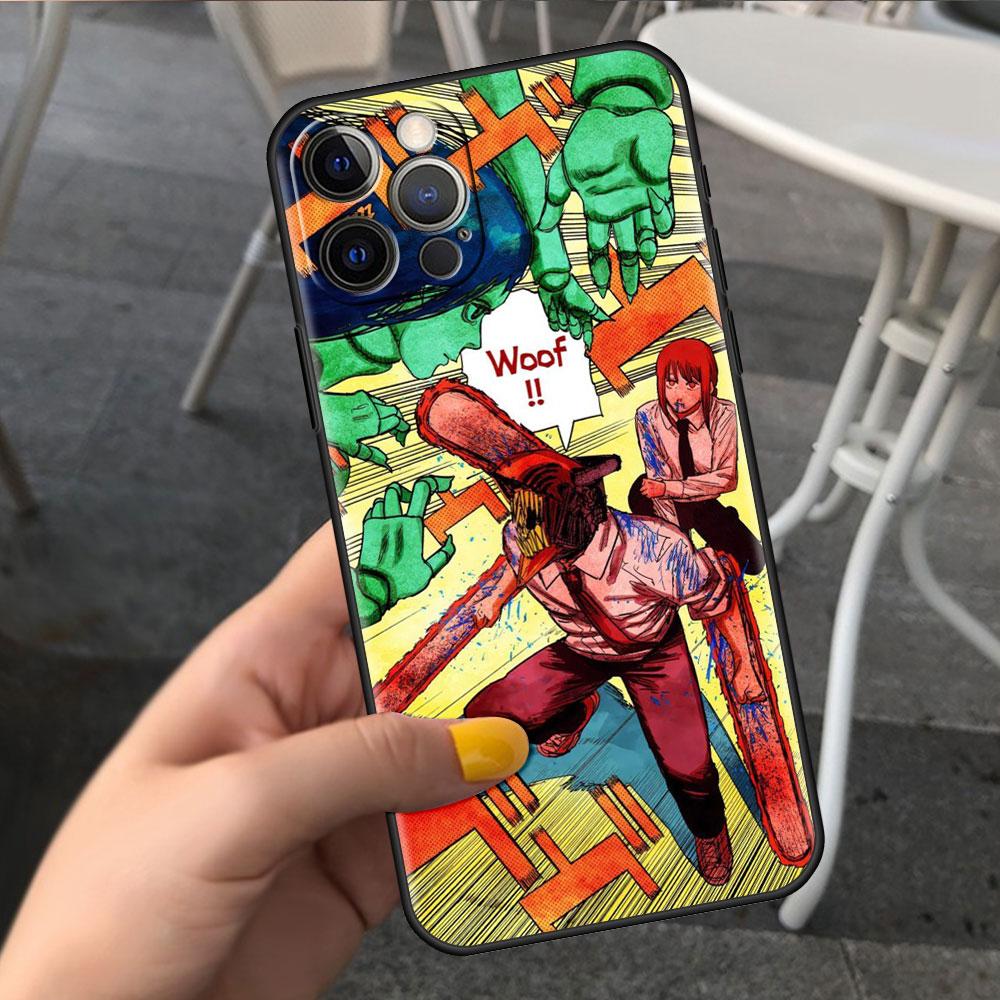 

Case For Apple iPhone 14 11 13 7 12 Pro 7 XR XS Max 8 Plus 6 14Pro Black Soft Phone Funda Cute Cartoon Chainsaw Man Pattern iPhone 6 6S