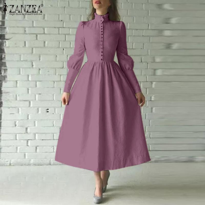 ZANZEA Mujer Cuello tortuga Vestido de manga larga Primavera Verano Elegante  Damas Vestido largo comprar a buen precio — entrega gratuita, reseñas  reales con fotos — Joom
