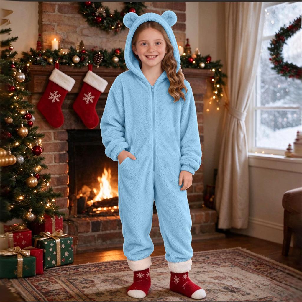 Warme zweiseitige Einteiler-Pyjamas für Kinder, Nachtwäsche, Loungewear für Jungen und Mädchen