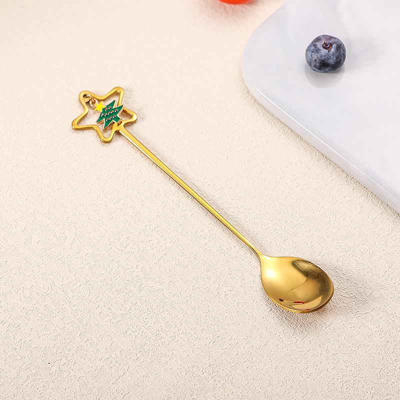 Christmas Dessert Spoon Fork Stainless Steel Cartoon Lovely Santa Gingerbread Man Afternoon Tea Coffee Spoon Fork Christmas Gift