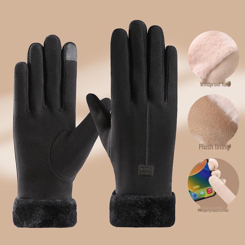 Women's Winter Touchscreen Velvet Gloves - Windproof, Fur-Lined, Ideal for Outdoor Activities and Cycling.