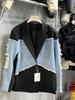 Korean Style Women's Denim Patchwork Cuffed Ripped Suit