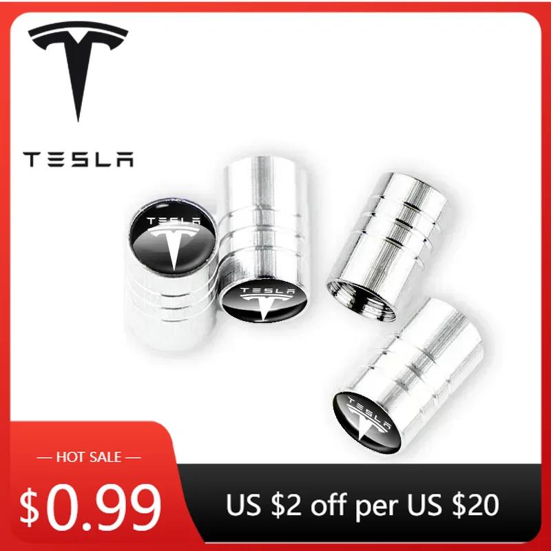 Car Sticker Tesla 4Pcs Car Logo New Tire Valve Bolt Fixed Tire Stem Valve Cap For Tesla Model 3 Model X Y Style MODEL S ROADSTER