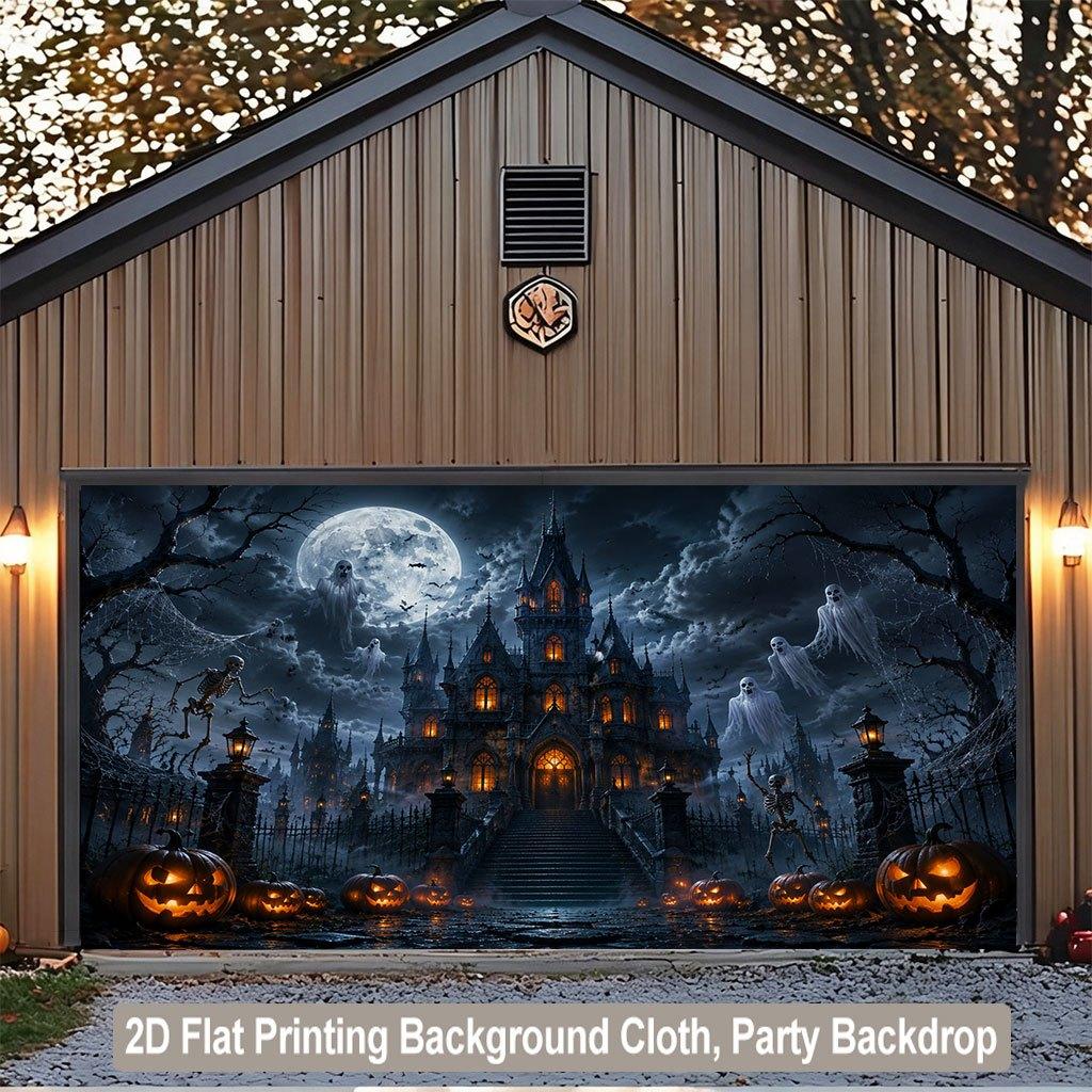 1 piece of 2D flat background fabric Halloween pumpkin lantern and castle ghost background fabric wooden board wallzyc