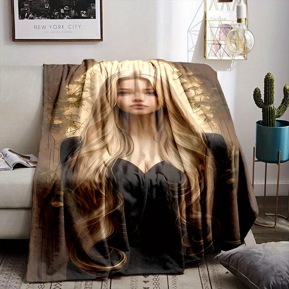 Luxurious Blonde Beauty in Noble Dress - Soft Flannel Throw Blanket, All-Season Comfort for Couch, Bed, Office, and Travel