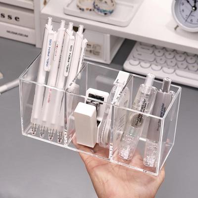 Acrylic Transparent Pen Holder & Three-Compartment Desktop Organizer