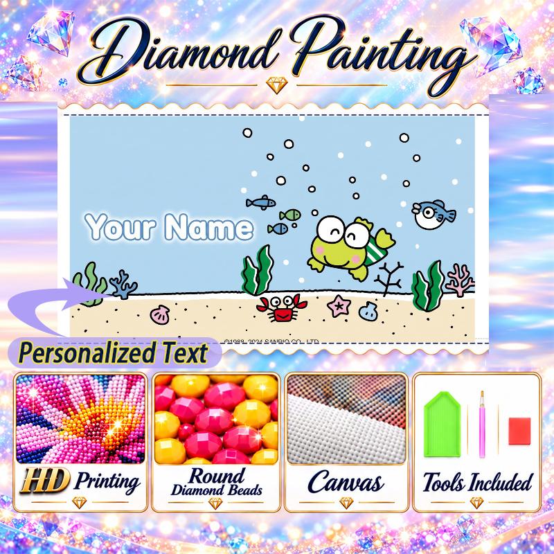Keroppi 5D DIY Diamond Painting Custom Name Text, Full Drill Rhinestone Mosaic Art Home Gift