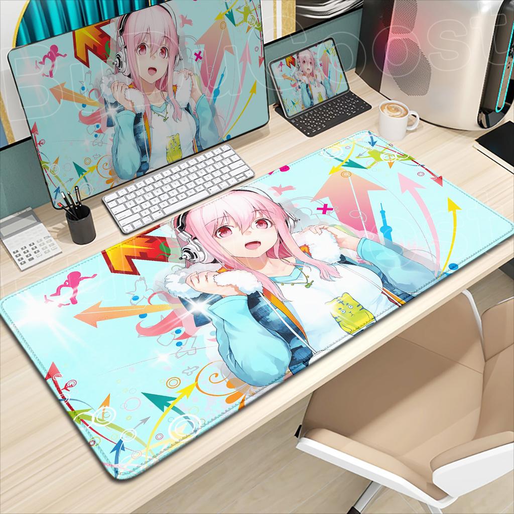 Anime Super Sonico Large Extended Gaming Mouse Pad PC Office Accessories Kawaii Girl HD Printing Computer Keyboard Mat 900x400mm