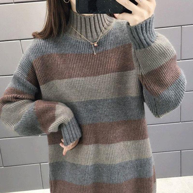 

Женский осенне-зимний свитер, утолщенный, теплый вязаный эластичный с длинным рукавом оверсайз топ XXL