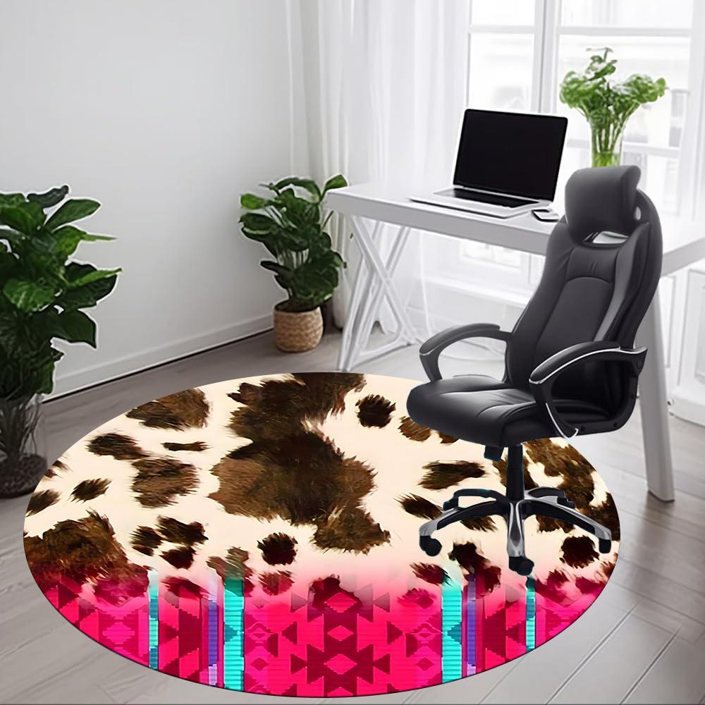 1pc Leopard Print Chair Carpet for Office, Round Polyester Mat, Indoor Decor for Office, Easycare Fabric, Washable Non-slip Area Carpet