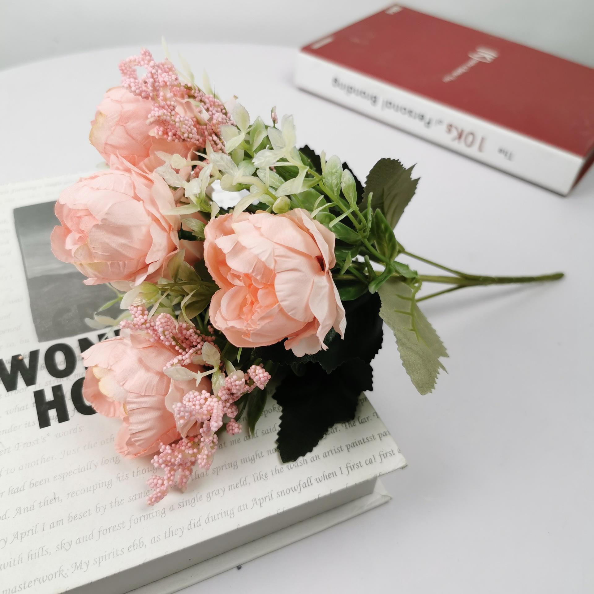 Silk Peony Bouquet: European & Korean-Style Floral Decoration for Weddings & Home Dining Table