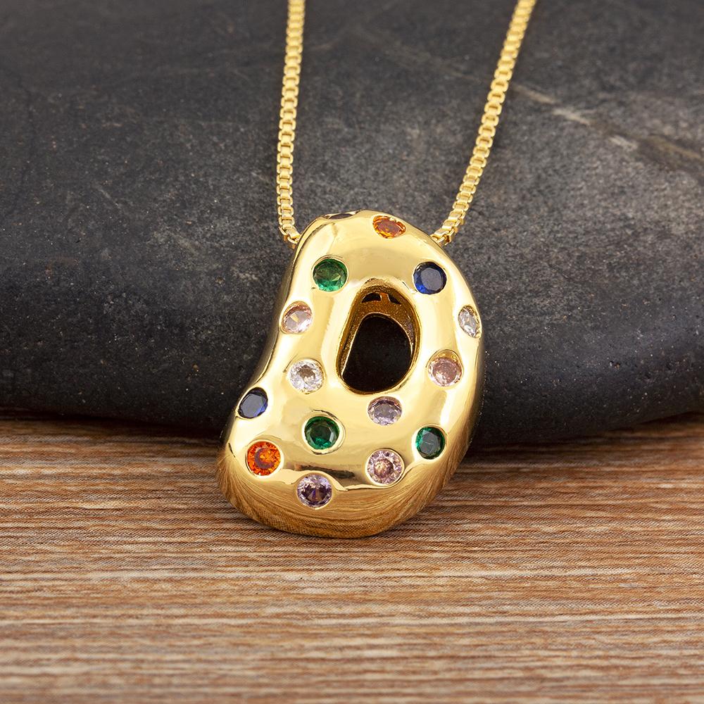 Nidin New Fashion 26 A-Z Letters Initials Alphabet Pendant Necklace For Women Men Inlaid Colorful Zircon Jewelry Accessories