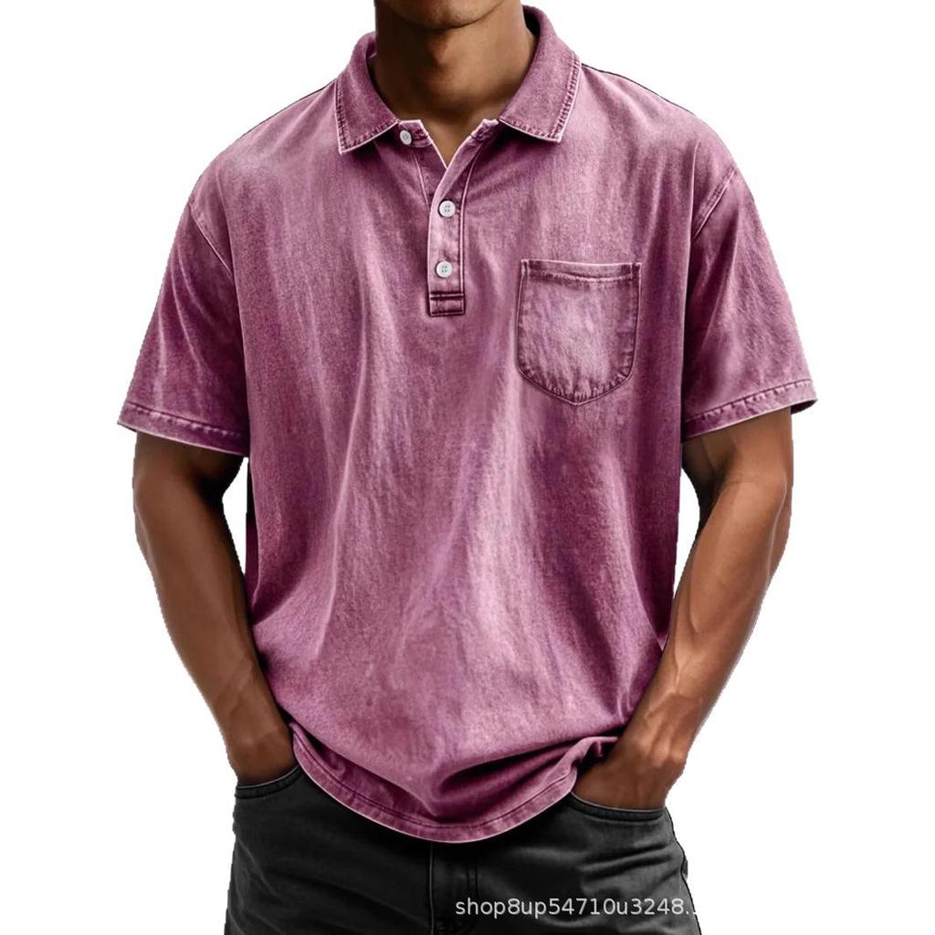 Men's Pure Cotton Casual Button-Down Polo Shirt (Short-Sleeve, Versatile)