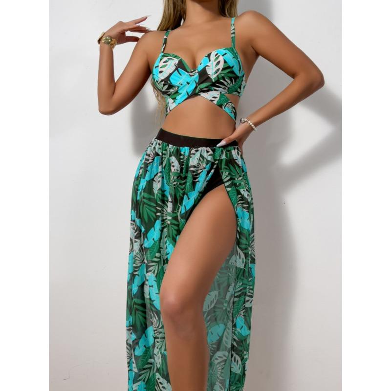 New split swimsuit sexy bikini mesh dress three-piece swimsuit female bikini