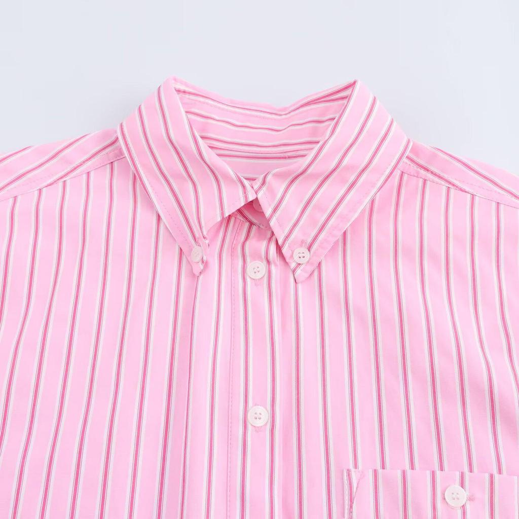2025 Spring Women's Striped Poplin Shirt: Casual, Versatile, Turn-Down Collar, Long-Sleeve Fashion