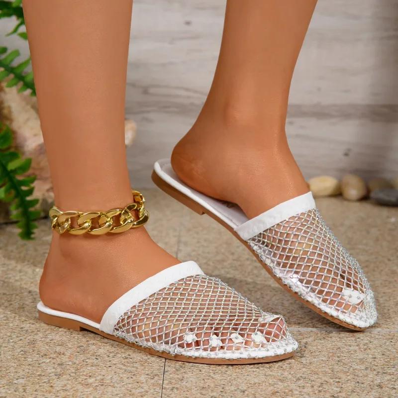 Fashion 2024 Hot Sale Shoes Female Closed Toe Women's Slippers Summer Breathable Mesh Solft Sole Light Flat Casual Comfortable Slippers