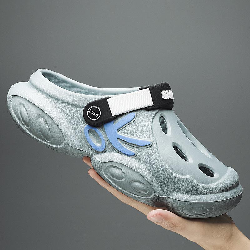 Large Size Men'S Bag Head Slippers Casual Outer Wear Trend Hole Shoes Thick Sole Heightening Non-Slip Sandals Men