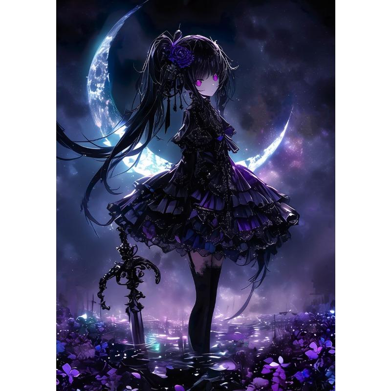 Fantasy Magical World Gothic Cool and Cute Character Aesthetics Anime Girl Canvas Painting Art for Wall Manga Game Room Decor