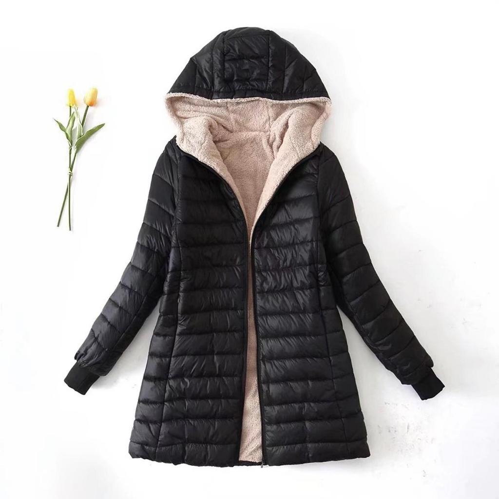 Womens Long-Sleeve Zipper Front Hoode Warm Casual Raglan Bomber Jacket With Pockets Coat Outwear