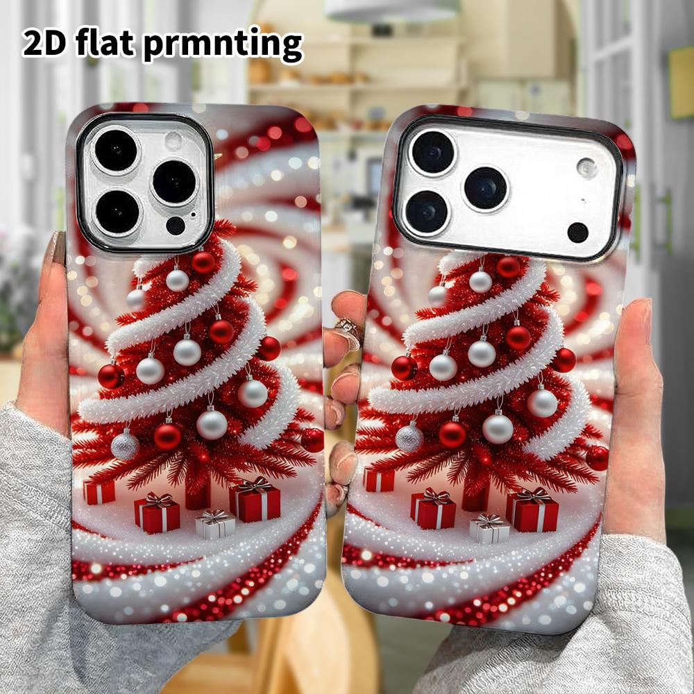 Phone Case: 2D Flat Design Suitable for iPhone 18 17 16 15 14 13 Pro Film Protective Case, Couple Style, Red Christmas Tree, Christmas and Halloween G