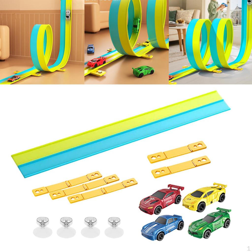 Flex Track for Age 3 4 5 6 7 Years Old with Suction Cups Car Race Sets Red and blue