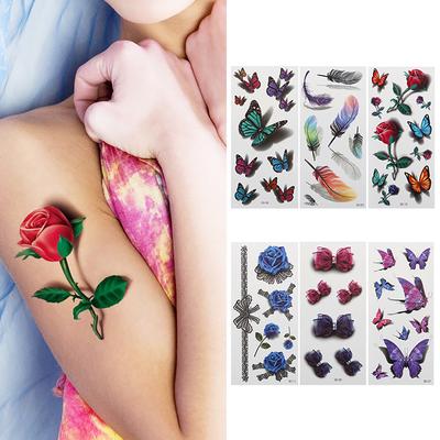 Temporary Tattoo Sticker Body Art 3D Butterfly Rose Feather Waterproof Tattoo