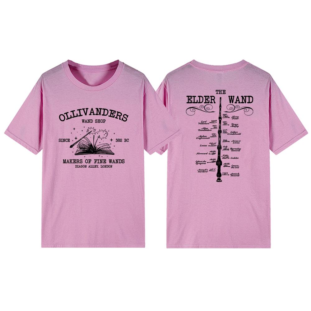 

Футболки с волшебной палочкой Ollivanders Футболка с книжным магазином Wizard Футболки с волшебной палочкой Футболки с коротким рукавом в винтажном стиле унисекс с графикой Подарок HP Fan XXL розовый