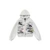 Y2K Millennium Style 3D Print Cropped Hooded Zip Up Sweatshirt Retro Distressed Gray Slim Fit Casual Top Young Adults
