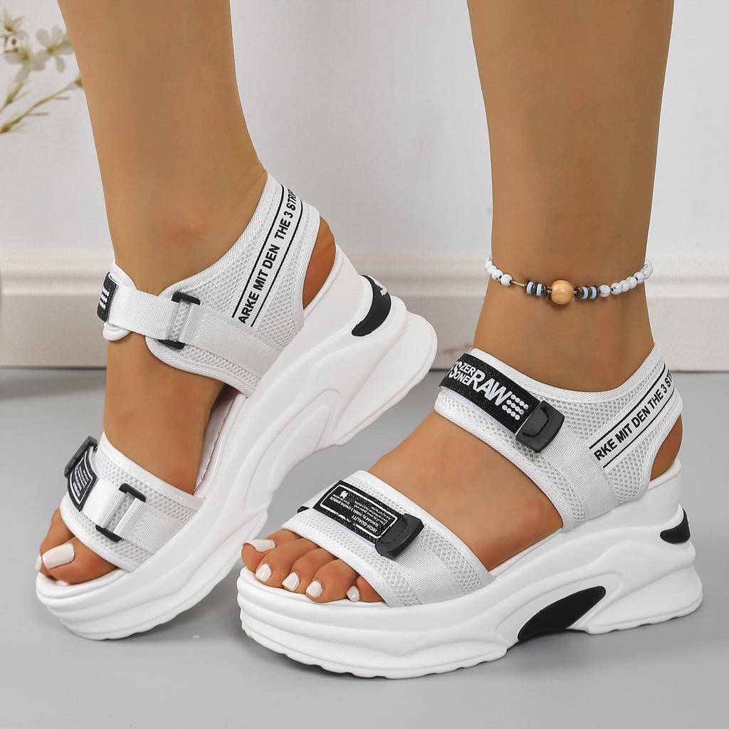 2025 New Women Sport Sandals Slope Heel Elevated Platform Shoes Girls Outdoor Leisure High Heeled Fish Mouth Sandals