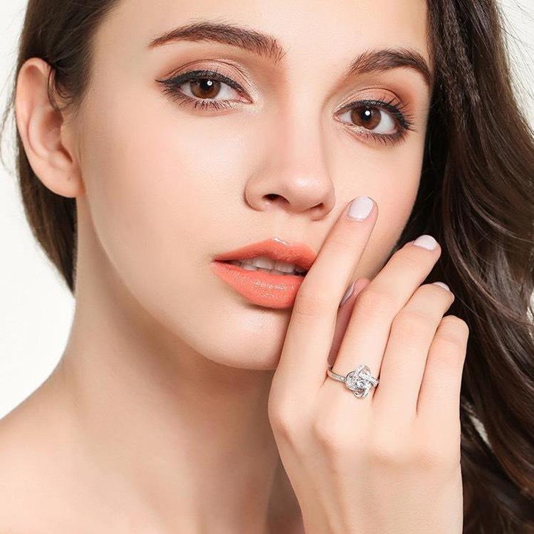 S925 Silver Ring European and American Style Inlaid Diamond Four-leaf Clover Open Adjustable Ring Fashionable Versatile